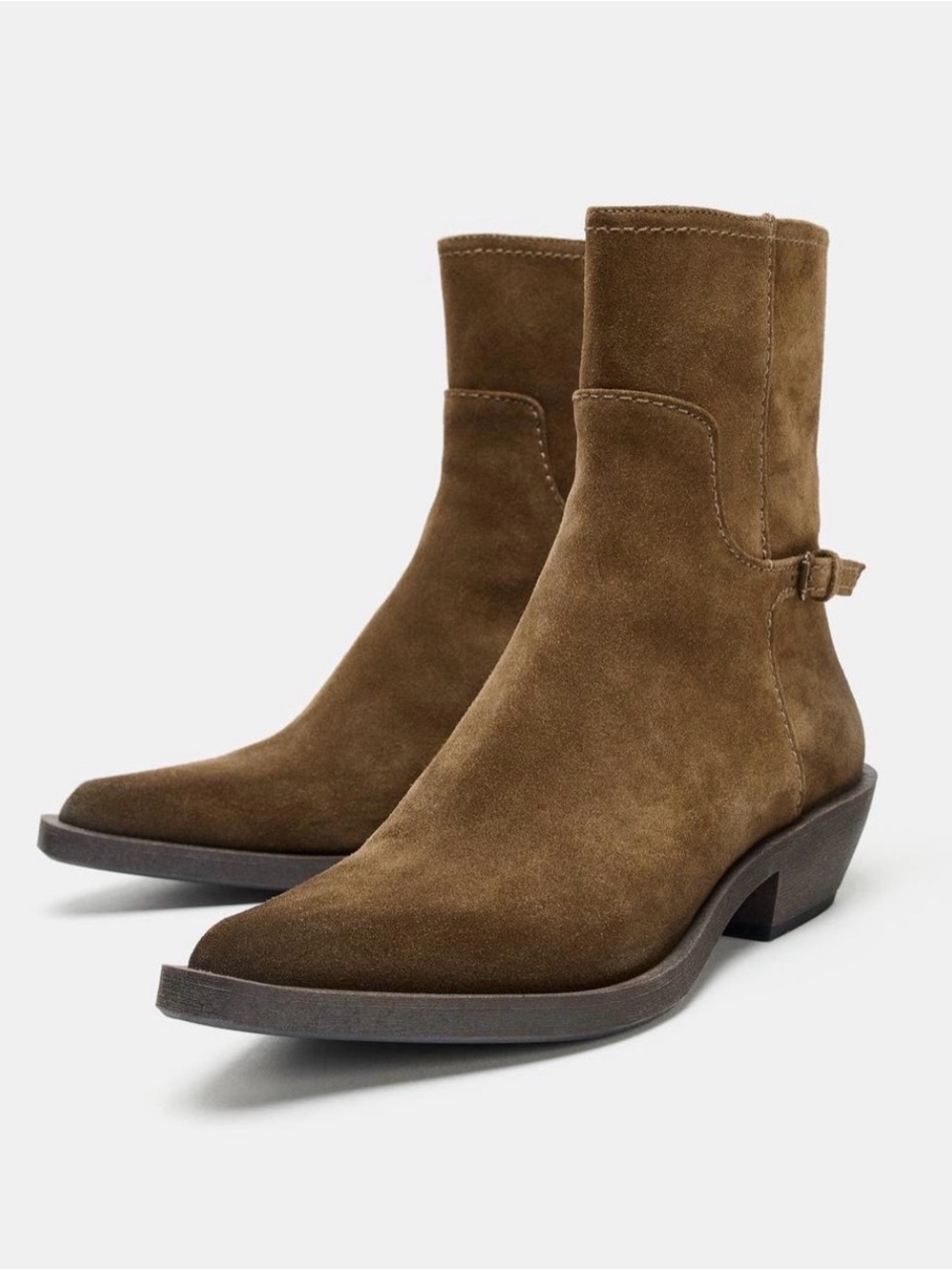 Zara Brown Suede Ankle Booties with Low Heel